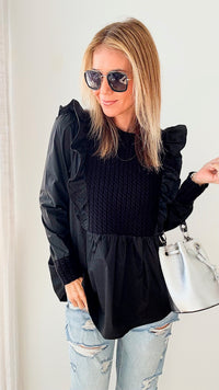 Stella Crochet Poplin Ruffle Blouse-130 Long Sleeve Tops-Joh Apparel-Coastal Bloom Boutique, find the trendiest versions of the popular styles and looks Located in Indialantic, FL
