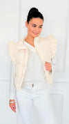 Ruffle & Ready Bow Puffer Vest - Cream-VEST-Jodifl-Coastal Bloom Boutique, find the trendiest versions of the popular styles and looks Located in Indialantic, FL