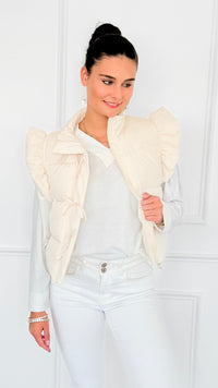 Ruffle & Ready Bow Puffer Vest - Cream-VEST-Jodifl-Coastal Bloom Boutique, find the trendiest versions of the popular styles and looks Located in Indialantic, FL
