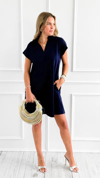 Lounge & Wander Polo Dress - Navy-200 Dresses/Jumpsuits/Rompers-JODIFL-Coastal Bloom Boutique, find the trendiest versions of the popular styles and looks Located in Indialantic, FL