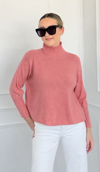Break Free Long Sleeve Italian Sweater Top - Peach