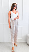 Wild Print Wide Leg Pants - Sandy Brown-170 Bottoms-Kori America-Coastal Bloom Boutique, find the trendiest versions of the popular styles and looks Located in Indialantic, FL