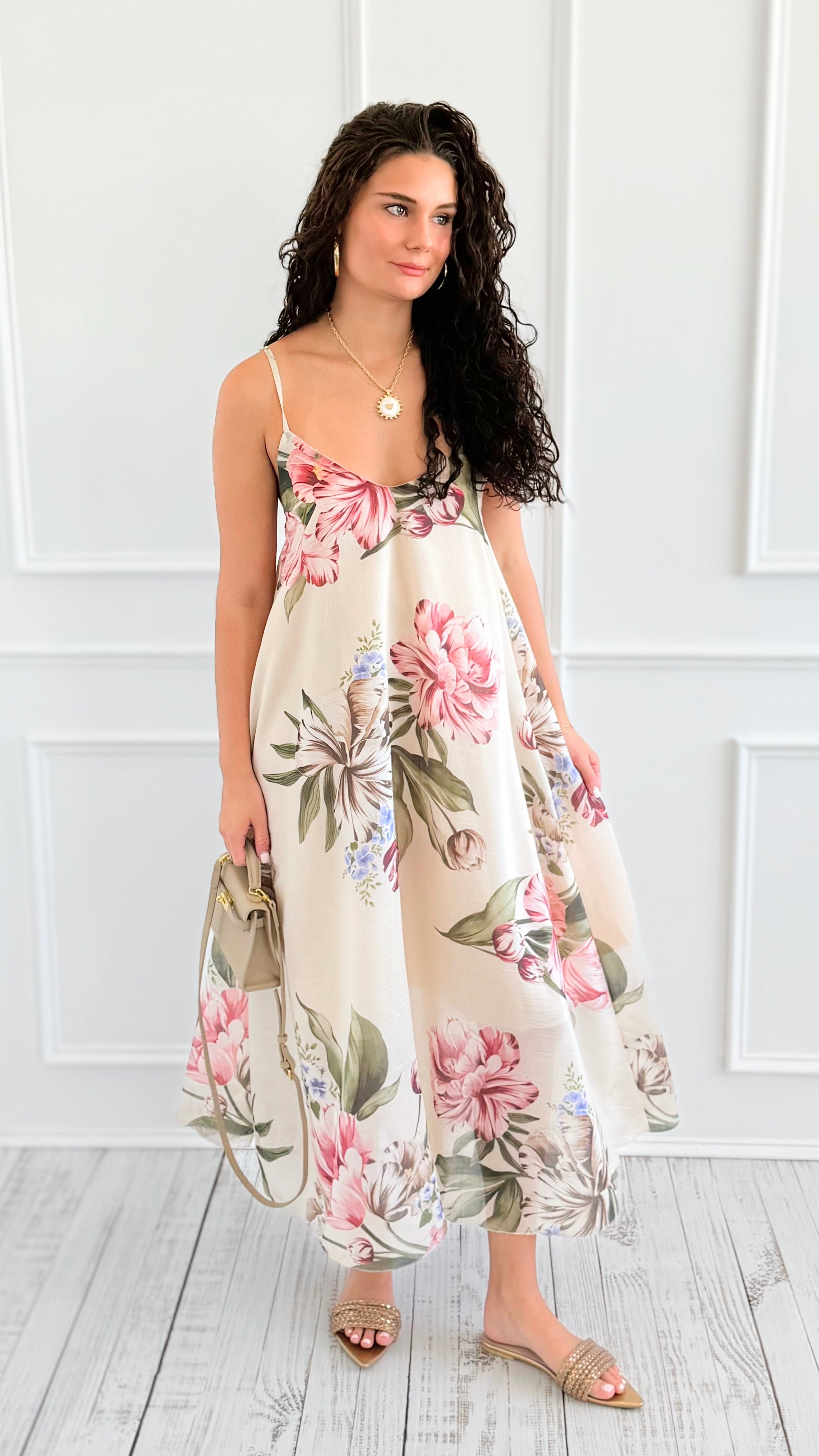 Petals Slip Sleeveless Italian Long Dress-200 Dresses/Jumpsuits/Rompers-AZUL MONACO-Coastal Bloom Boutique, find the trendiest versions of the popular styles and looks Located in Indialantic, FL