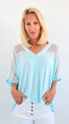 Tropic V-Neck Studded Top - Aqua-110 Long Sleeve Tops-pol-Coastal Bloom Boutique, find the trendiest versions of the popular styles and looks Located in Indialantic, FL