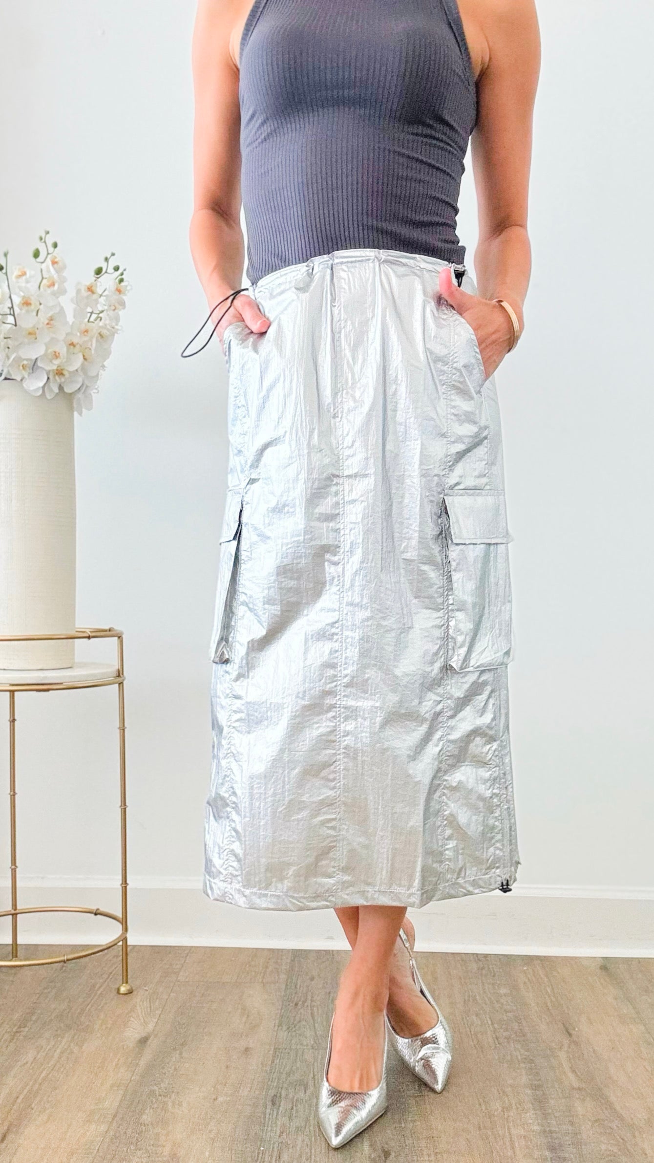 Self Tie Cargo Midi Skirt-170 Bottoms-Rousseau-Coastal Bloom Boutique, find the trendiest versions of the popular styles and looks Located in Indialantic, FL