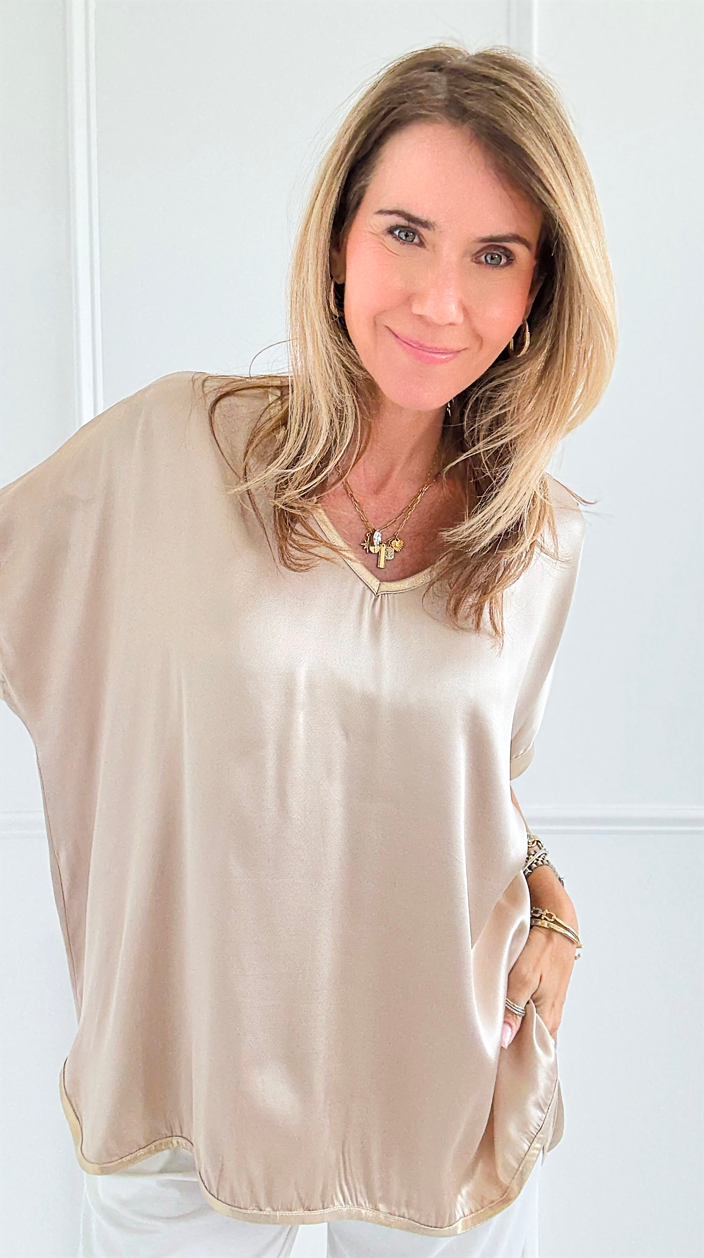 Shine On Relaxed Italian V-Neck Top-110 short Sleeve Top-CLEAR S-Coastal Bloom Boutique, find the trendiest versions of the popular styles and looks Located in Indialantic, FL