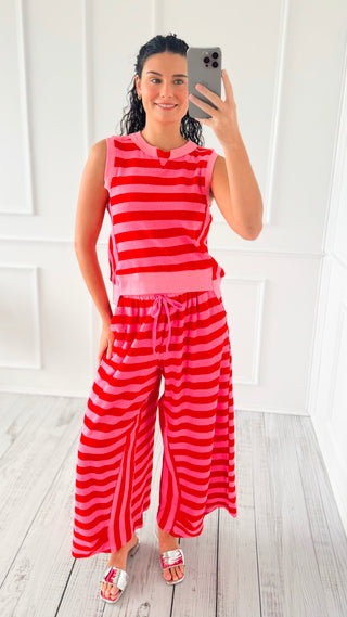 Striped Terry Knit Sleeveless Lounge Set