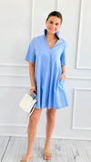 Modern Pleat Poplin Dress - Sky-200 Dresses/Jumpsuits/Rompers-Adrienne-Coastal Bloom Boutique, find the trendiest versions of the popular styles and looks Located in Indialantic, FL