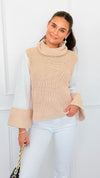 Two-Tone Turtleneck Flare Sleeve Sweater-140 Sweaters-ROUSSEAU-Coastal Bloom Boutique, find the trendiest versions of the popular styles and looks Located in Indialantic, FL