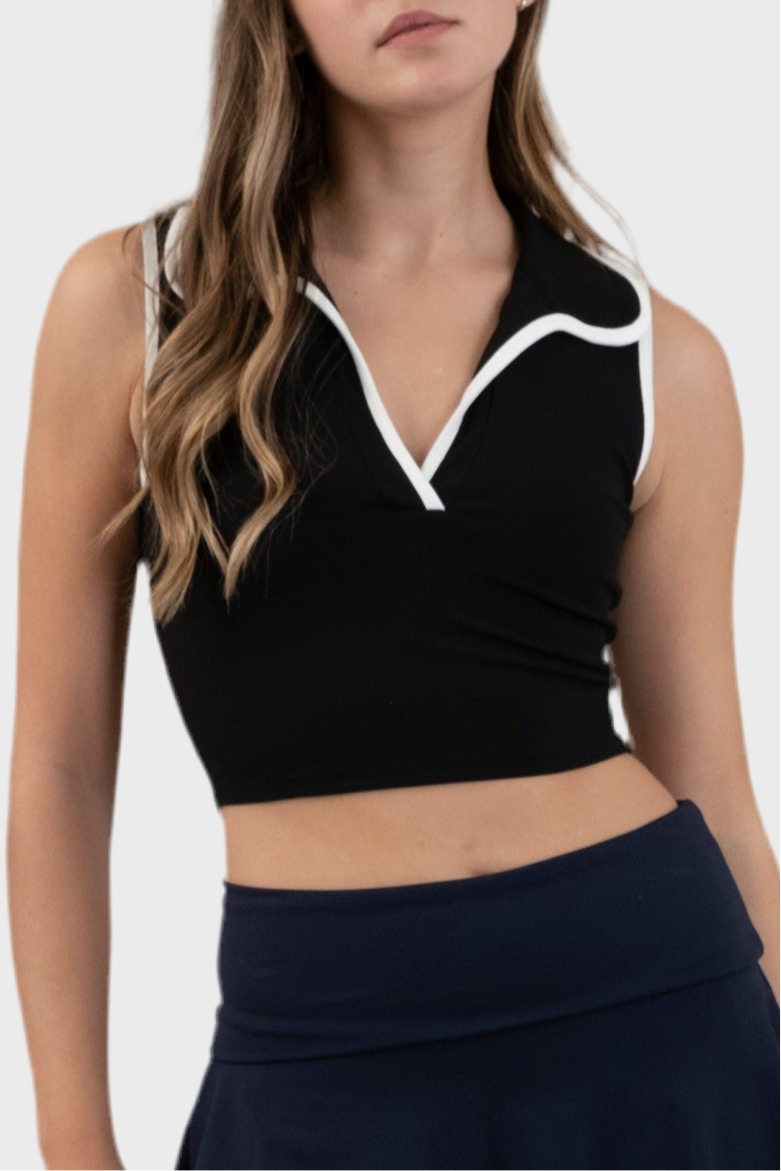 Match Point Collared Top - Black-100 Sleeveless Tops-Blu Pepper-Coastal Bloom Boutique, find the trendiest versions of the popular styles and looks Located in Indialantic, FL