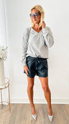 Faux Leather Quilted Shorts - Peacock-170 Bottoms-GIGIO-Coastal Bloom Boutique, find the trendiest versions of the popular styles and looks Located in Indialantic, FL