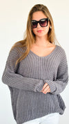 Coastal Breeze Knit Sweater - Charcoal-140 Sweaters-MIRACLE-Coastal Bloom Boutique, find the trendiest versions of the popular styles and looks Located in Indialantic, FL