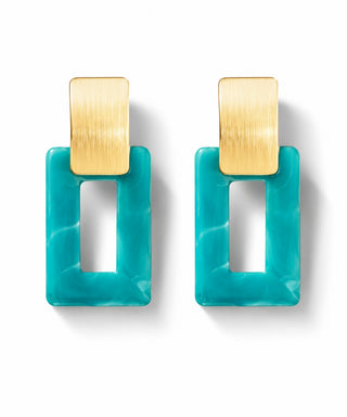Enamel Rectangle Drop Earrings - Turquoise