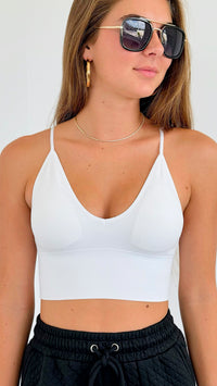 V-Neck Ribbed Seamless Bra Top - White-220 Intimates-Zenana-Coastal Bloom Boutique, find the trendiest versions of the popular styles and looks Located in Indialantic, FL