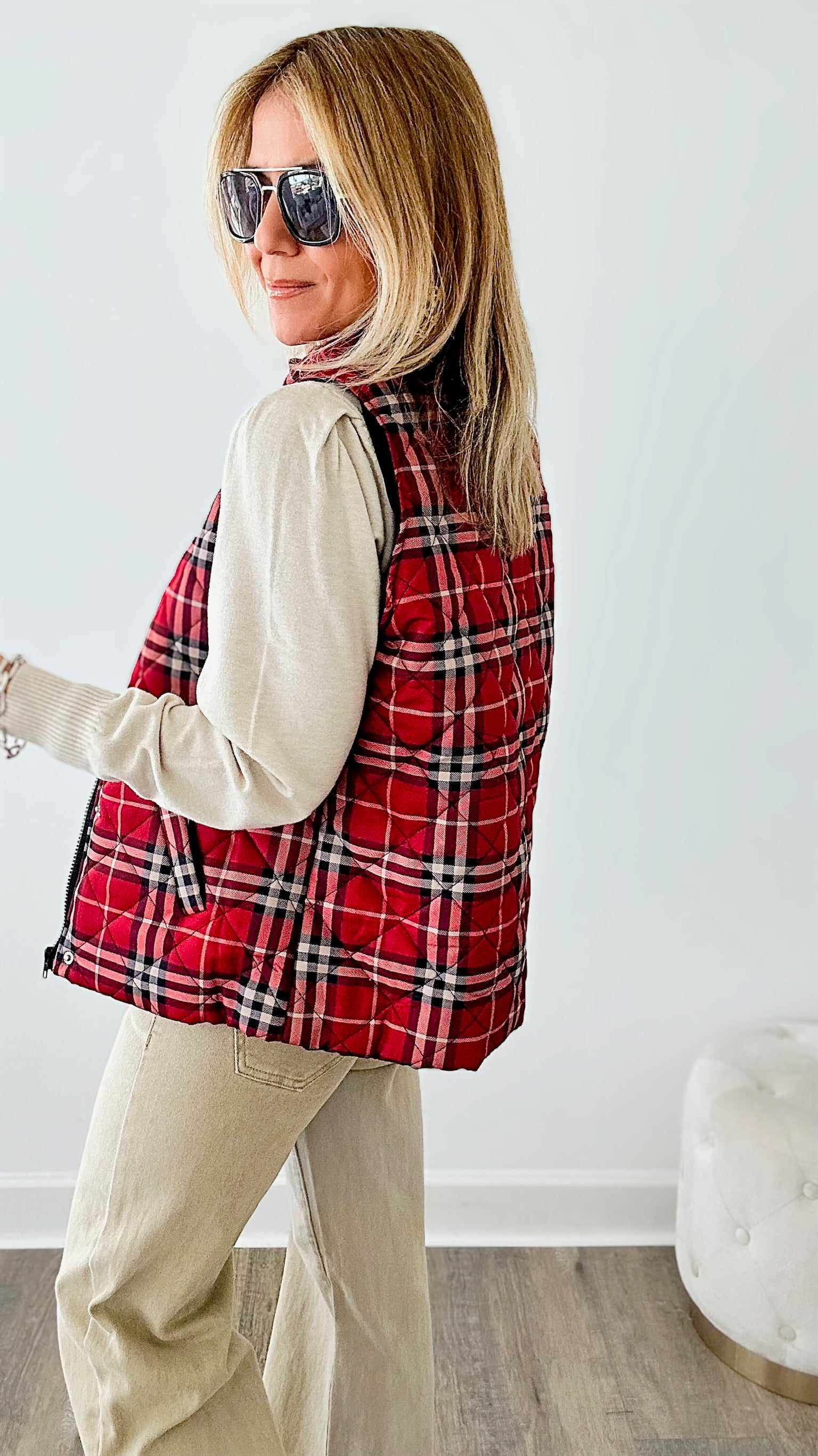 Rocky Mountain Red Plaid Puffer Vest-160 Jackets-Zenana-Coastal Bloom Boutique, find the trendiest versions of the popular styles and looks Located in Indialantic, FL