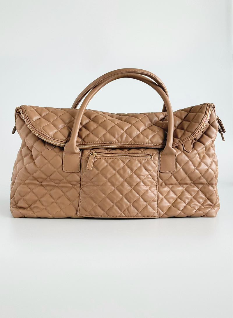 Quilted Weekender Bag - Beige-240 Bags-BC Handbags-Coastal Bloom Boutique, find the trendiest versions of the popular styles and looks Located in Indialantic, FL