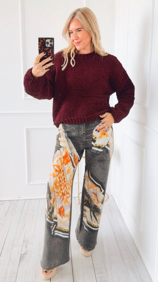 Equestrian Print Wide Leg Pants