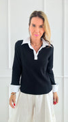 Contrast Trim Italian Top- Black-130 Long sleeve top-Italianissimo-Coastal Bloom Boutique, find the trendiest versions of the popular styles and looks Located in Indialantic, FL