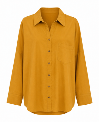 Oversized Button Front Top - Mustard