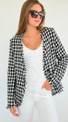 Houndstooth Tweed Blazer-160 Jackets-ROUSSEAU-Coastal Bloom Boutique, find the trendiest versions of the popular styles and looks Located in Indialantic, FL