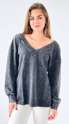 Vintage V-Neck Top-110 Long Sleeve Tops-Mono B-Coastal Bloom Boutique, find the trendiest versions of the popular styles and looks Located in Indialantic, FL