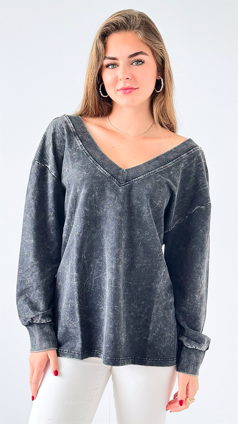 Vintage V-Neck Top-110 Long Sleeve Tops-Mono B-Coastal Bloom Boutique, find the trendiest versions of the popular styles and looks Located in Indialantic, FL