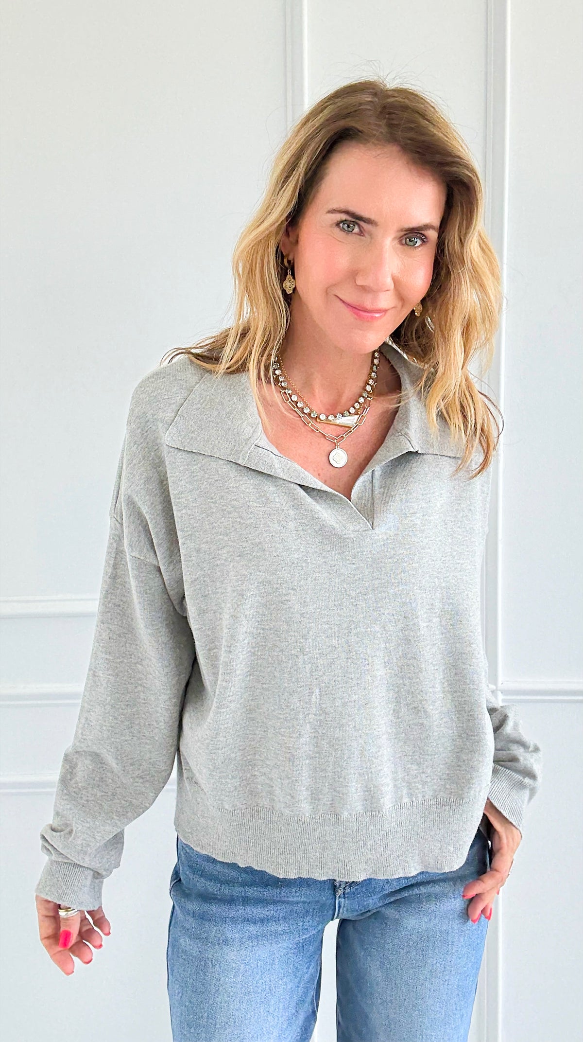 Soft Whisper Collar Pullover - Heather Grey-140 Sweaters-things between-Coastal Bloom Boutique, find the trendiest versions of the popular styles and looks Located in Indialantic, FL