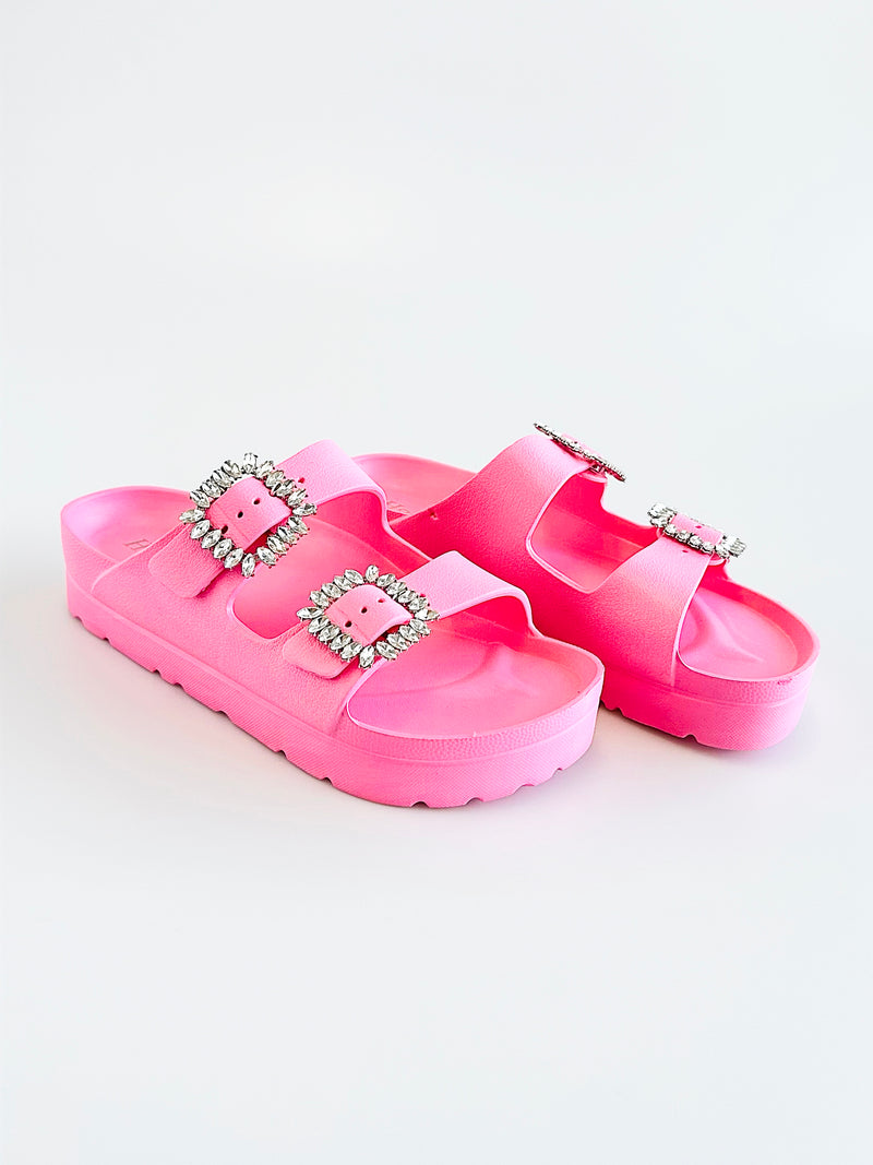 Stone Buckle Double-Strap Sandals - Pink-250 Shoes-H2K TRADING-Coastal Bloom Boutique, find the trendiest versions of the popular styles and looks Located in Indialantic, FL