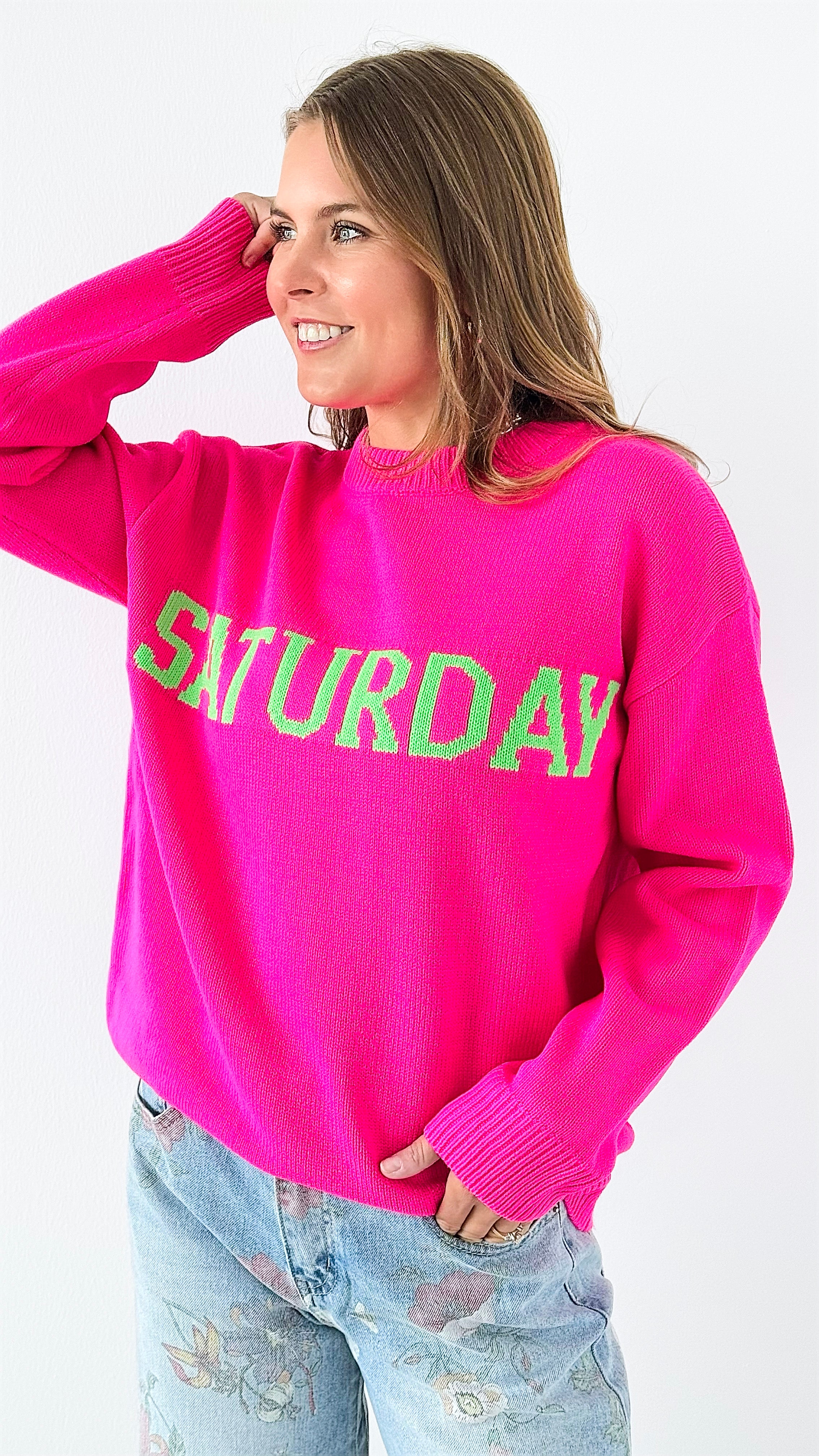 Day Glow Weekend Knit-110 Long Sleeve Tops-English Factory-Coastal Bloom Boutique, find the trendiest versions of the popular styles and looks Located in Indialantic, FL