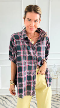 Cool & Collected Plaid Button Down Top