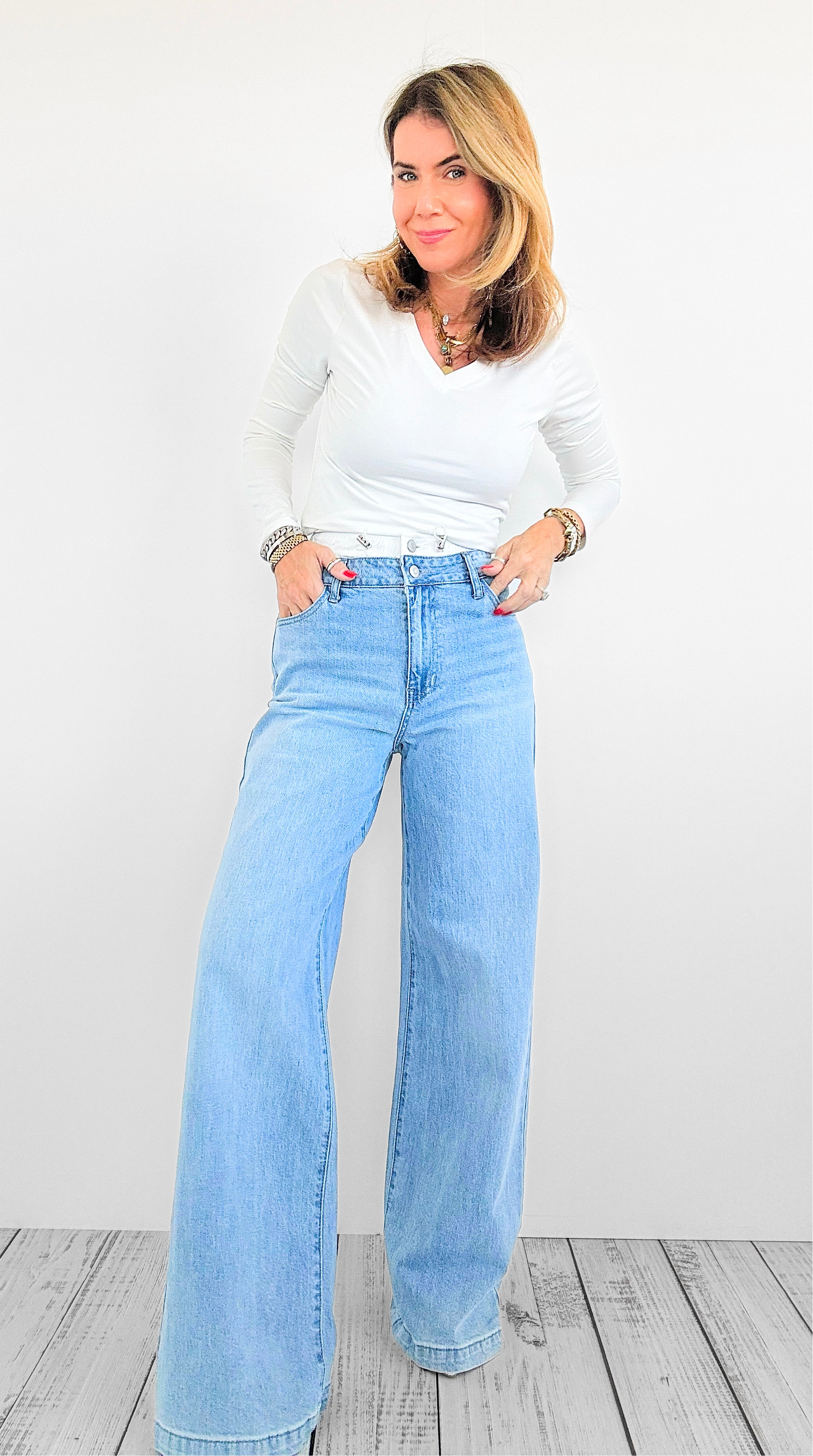 Off-Duty Denim Wide-Legs-170 Bottoms-Vibrant M.i.U-Coastal Bloom Boutique, find the trendiest versions of the popular styles and looks Located in Indialantic, FL