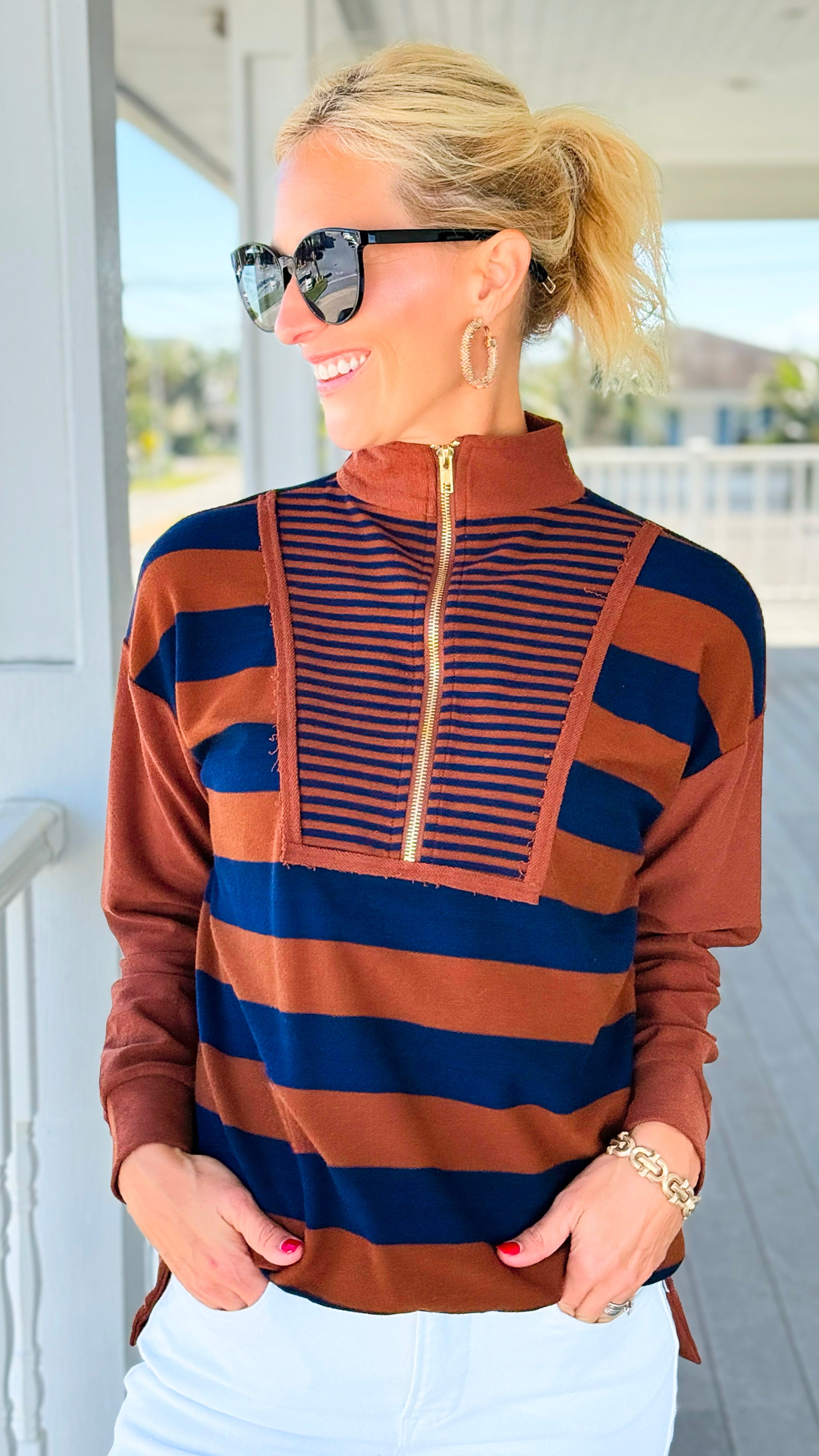 Varsity Lines Top-110 Long Sleeve Tops-Umgee-Coastal Bloom Boutique, find the trendiest versions of the popular styles and looks Located in Indialantic, FL