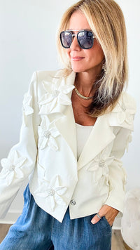 Popping Petunia Blazer - White-160 Jackets-LA' ROS-Coastal Bloom Boutique, find the trendiest versions of the popular styles and looks Located in Indialantic, FL