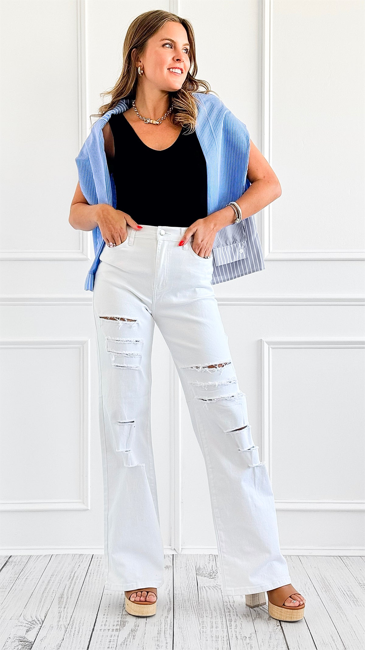 Snowstorm Distressed High-Rise Pants-170 Bottoms-Vibrant M.i.U-Coastal Bloom Boutique, find the trendiest versions of the popular styles and looks Located in Indialantic, FL