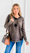 Sunday Stroll Mineral Wash Henley Top - Ash Black-110 Long Sleeve Tops-Zenana-Coastal Bloom Boutique, find the trendiest versions of the popular styles and looks Located in Indialantic, FL