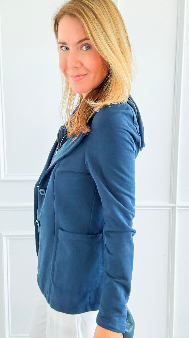 Hooded Style Italian Zip Blazer-160 Jackets-V SKY-Coastal Bloom Boutique, find the trendiest versions of the popular styles and looks Located in Indialantic, FL