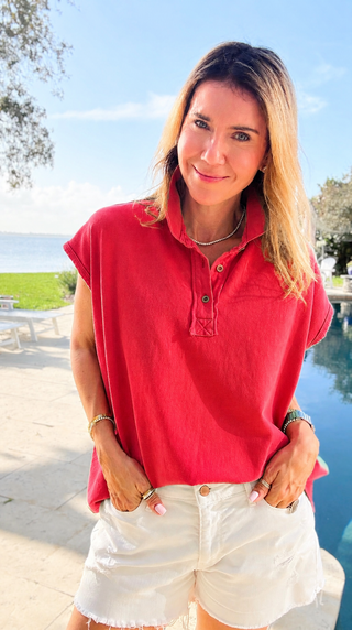Coastal Ease Oversized Polo Tank - Red