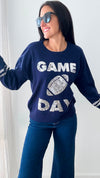 Game Day Sequin Sweater - Navy Silver-140 Sweaters-Why Dress-Coastal Bloom Boutique, find the trendiest versions of the popular styles and looks Located in Indialantic, FL