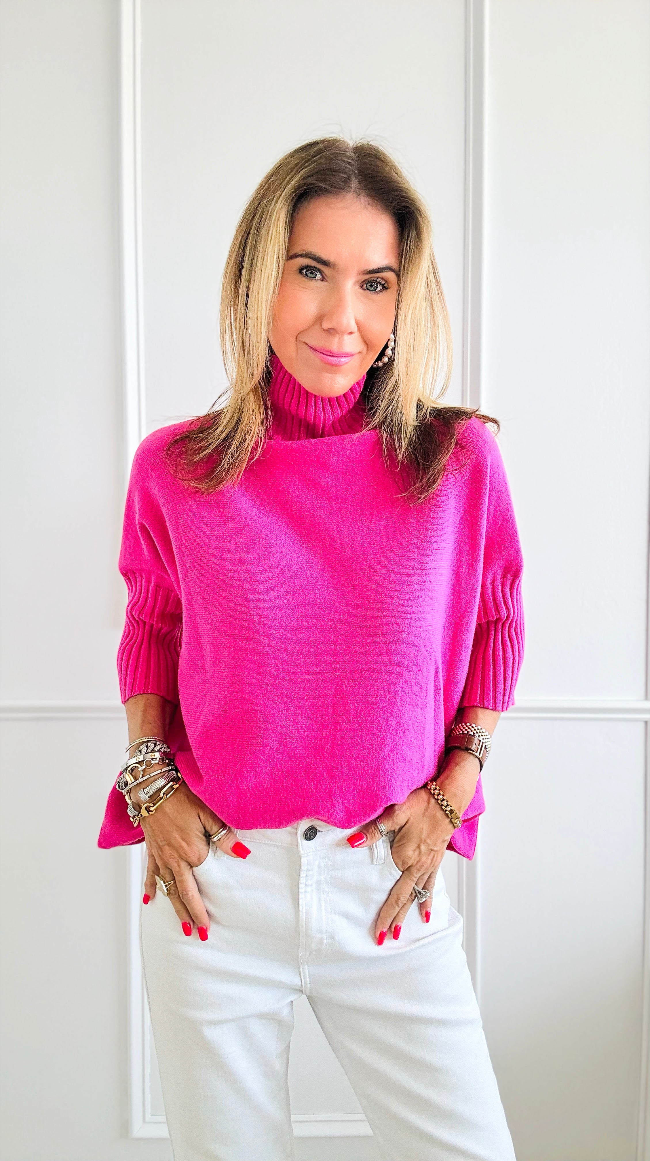 Break Free Italian Sweater Top - Fuchsia-140 Sweaters-Italianissimo-Coastal Bloom Boutique, find the trendiest versions of the popular styles and looks Located in Indialantic, FL