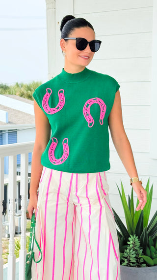 Horseshoe Graphic Mock Neck Knit Top