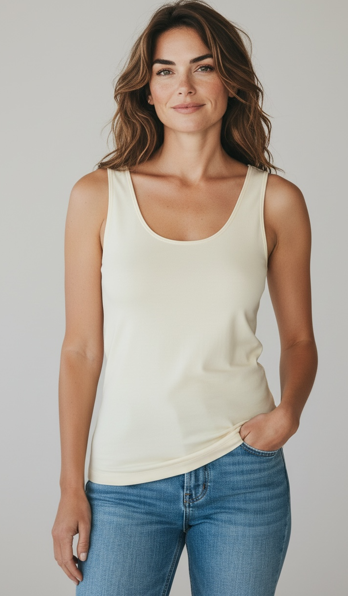 Essential Everyday Reversible Fitted Top - Ivory-100 Sleeveless Tops-YELETE-Coastal Bloom Boutique, find the trendiest versions of the popular styles and looks Located in Indialantic, FL