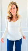 Recoleta Lurex Trim Italian Top - Ivory-130 Long Sleeve Tops-Italianissimo-Coastal Bloom Boutique, find the trendiest versions of the popular styles and looks Located in Indialantic, FL