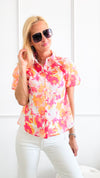 Floral Puff Sleeves Blouse- Ivory Pink-110 Short Sleeve Tops-Flying Tomato-Coastal Bloom Boutique, find the trendiest versions of the popular styles and looks Located in Indialantic, FL