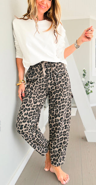 Pre Auth - Leopard Studded Pocket Italian Jogger Pant - Taupe