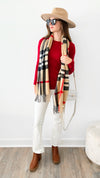 Plaid Print Fringe Scarf - Beige-260 Other Accessories-ICCO ACCESSORIES-Coastal Bloom Boutique, find the trendiest versions of the popular styles and looks Located in Indialantic, FL