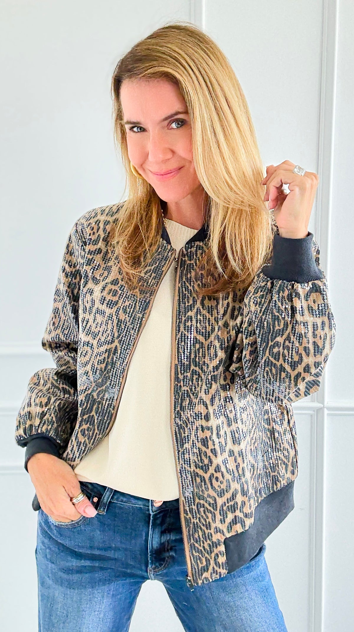 Trendy Zip-Up Leopard Bomber Jacket-160 Jackets-Fate Inc-Coastal Bloom Boutique, find the trendiest versions of the popular styles and looks Located in Indialantic, FL