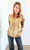 Gold Shine V-Neck Italian Pullover- Camel-140 Sweaters-Italianissimo-Coastal Bloom Boutique, find the trendiest versions of the popular styles and looks Located in Indialantic, FL