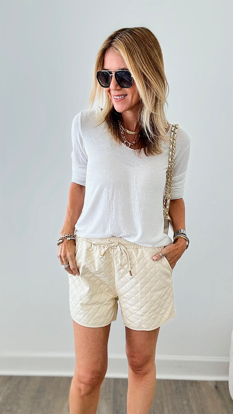 Faux Leather Quilted Shorts - Cream-170 Bottoms-GIGIO-Coastal Bloom Boutique, find the trendiest versions of the popular styles and looks Located in Indialantic, FL