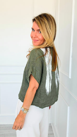 Vintage Victory Linen Italian Button Top- Olive