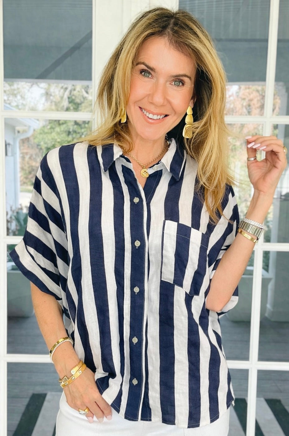 Coast Stripe Italian Button Top